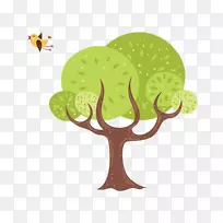 树木卡通平面设计.卡通树和鸟