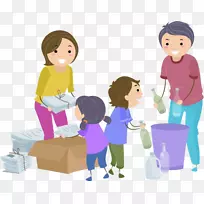 废物分类废物管理废物容器夹艺术-父母及儿童包装