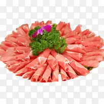 热锅里东羊肉和羊肉多至沙步羊肉卷配花椰菜