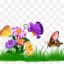 蝴蝶园艺剪贴画-一片鲜花和舞蹈蝴蝶