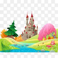 城堡卡通画插图-童话世界