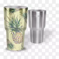多孔金属玻璃杯多尺度伪装图案水彩菠萝