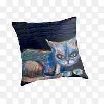 胡须猫扔枕头垫猫