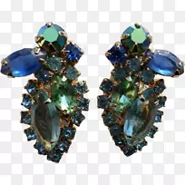 耳环蓝宝石，绿松石仿宝石和莱茵石.蓝宝石