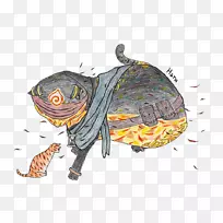 龟塘龟插图动物蜗牛-创意小猫