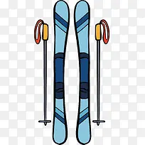蓝色双板的滑雪板
