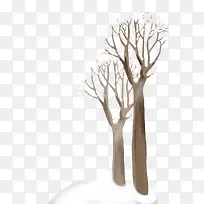 卡通手绘冬天插画树木