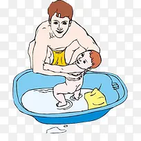 爸爸帮宝宝洗澡图片素材
