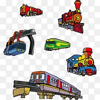 卡通插图各式各样火车