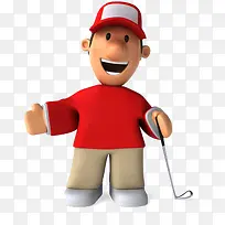 卡通穿红色衣服男子打高尔夫球