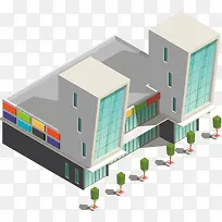 商场大楼3D地标建筑模型房矢量