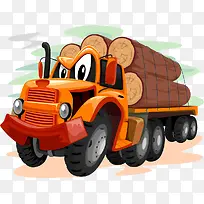卡通手绘运输木头货车