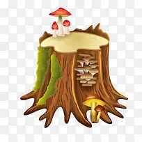木桩上的矢量蘑菇