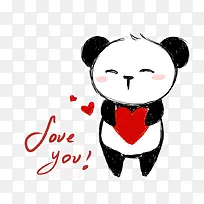 浪漫情人节卡通手绘熊猫