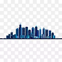 中秋节插图-蓝色城市建筑