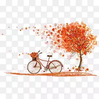自行车秋叶颜色循环-秋季枫叶
