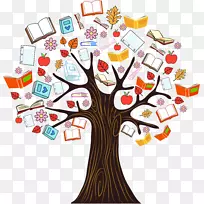 书籍树阅读剪辑艺术彩色图书知识树插图