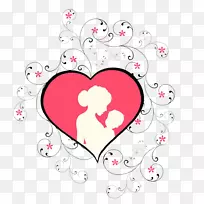 母亲节儿童剪贴画-粉红心母亲节母亲手臂儿童元素