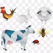 农业插图-几何农场动物