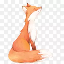 水彩画狐狸剪贴画-水彩画狐狸