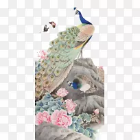 水彩画画布艺术丝绸孔雀