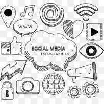 社交媒体营销信息图形图标手绘社交媒体