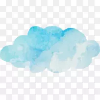 蓝天云绿松石字体水彩蓝色云