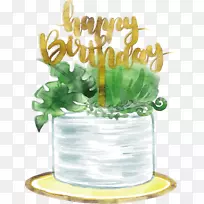 生日蛋糕-水彩手绘白色生日蛋糕