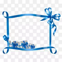 圣诞名称标签礼品模板节日-蓝色丝带礼品装饰条形框