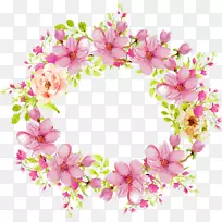 婚礼邀请函玫瑰花夹艺术-粉红色水彩手绘花环花藤边