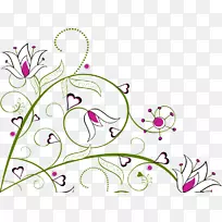 花卉设计叶花手绘素描花心形叶