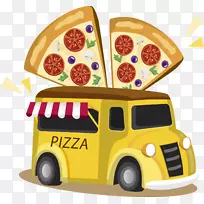披萨外卖车-黄色比萨饼餐车