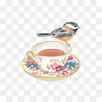 茶杯咖啡水彩画-红茶