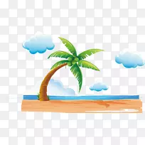 海滩椰子插图-美丽的海滩，椰子树