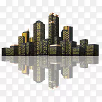 建筑图标-深夜建筑复合景观城市反射