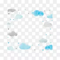 蓝色区域绿松石图案手绘水彩蓝色云