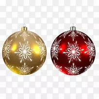 圣诞日圣诞装饰品剪贴画-圣诞球黄色及红色透明PNG剪贴画