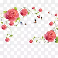 花园玫瑰粉红纸墙图案-粉红色花纹