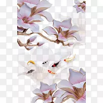 三维空间花卉立体透视-三维立体花与玉鲤