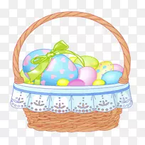 复活节兔子复活节篮子剪贴画-带彩蛋的复活节篮子