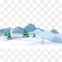雪人圣诞老人冬季剪贴画-冬季地面与雪PNG剪贴画