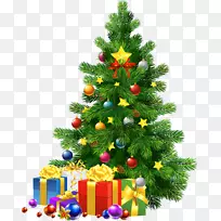 圣诞老人圣诞节圣诞树剪贴画-大透明PNG圣诞树配礼物