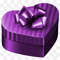 礼品盒紫色剪贴画-紫色豪华礼品盒心PNG剪贴画