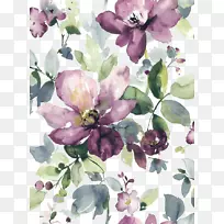 水彩画花卉设计墙纸水彩画紫色花朵盛开