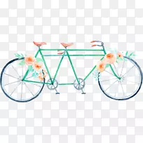 婚礼自行车水彩画剪贴画.双手绘自行车