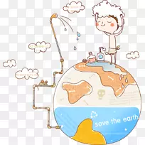 地球卡通插图-地球上的男孩