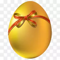 红色复活节彩蛋金彩蛋剪贴画-带红色蝴蝶结的金色复活节彩蛋