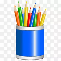 铅笔杯绘图夹艺术-蓝色铅笔杯PNG剪贴画图片