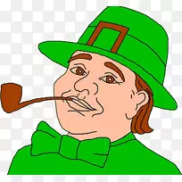 爱尔兰小妖精圣帕特里克日剪贴画-卡通吸烟男子