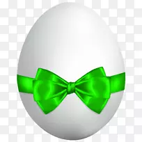 复活节兔子红色彩蛋剪贴画-带绿色蝴蝶结的白色复活节彩蛋